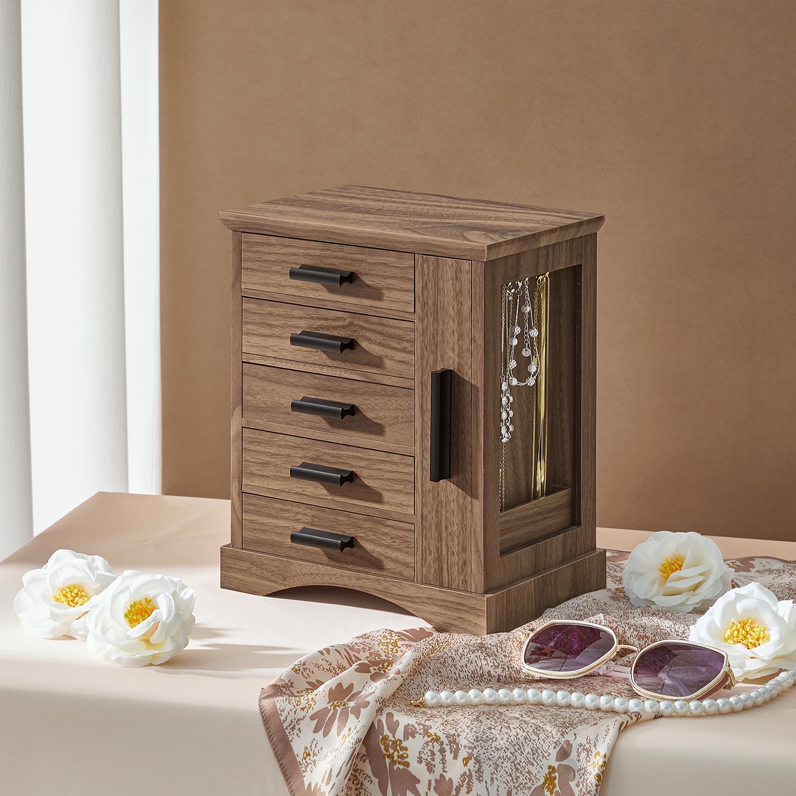 hoobro-bo-te-bijoux-verticale-bois-noyer image 2