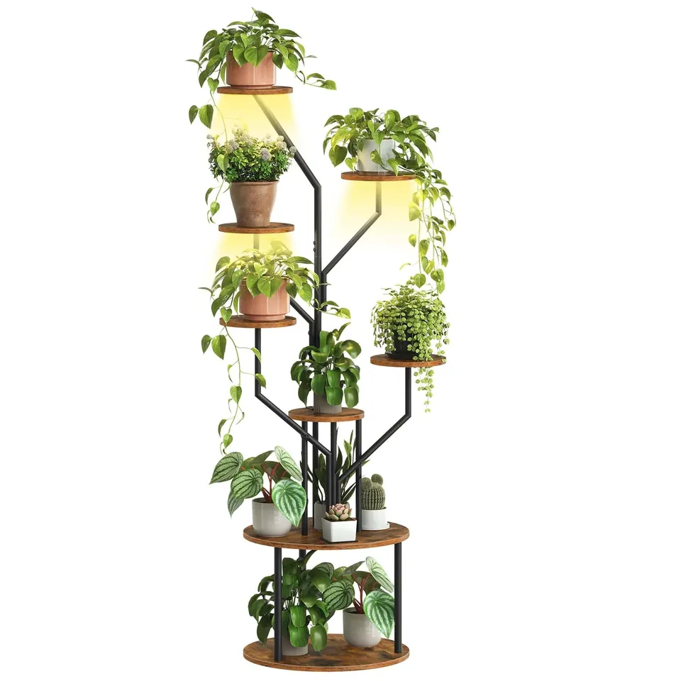 hoobro-storage-racks-tag-re-plantes-marron-8-niveaux-led image 1