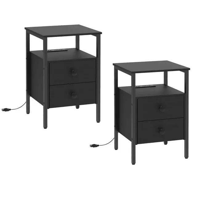 hoobro-table-de-nuit-noire-2-tiroirs-prises-lot-de-2 image 1
