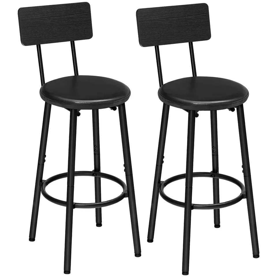 hoobro-bar-stools-tabouret-de-bar-noir-pu-lot-de-2-dossier image 1