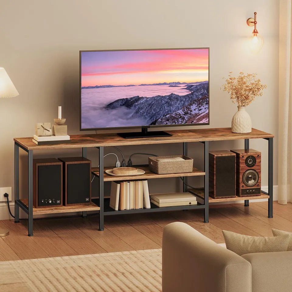 hoobro-bf60ds01-meuble-tv-70-pouces-marron-avec-prises image 1