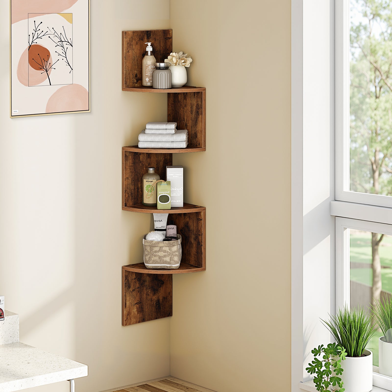 hoobro-storage-racks-tag-re-angle-4-niveaux-marron-bois image 5