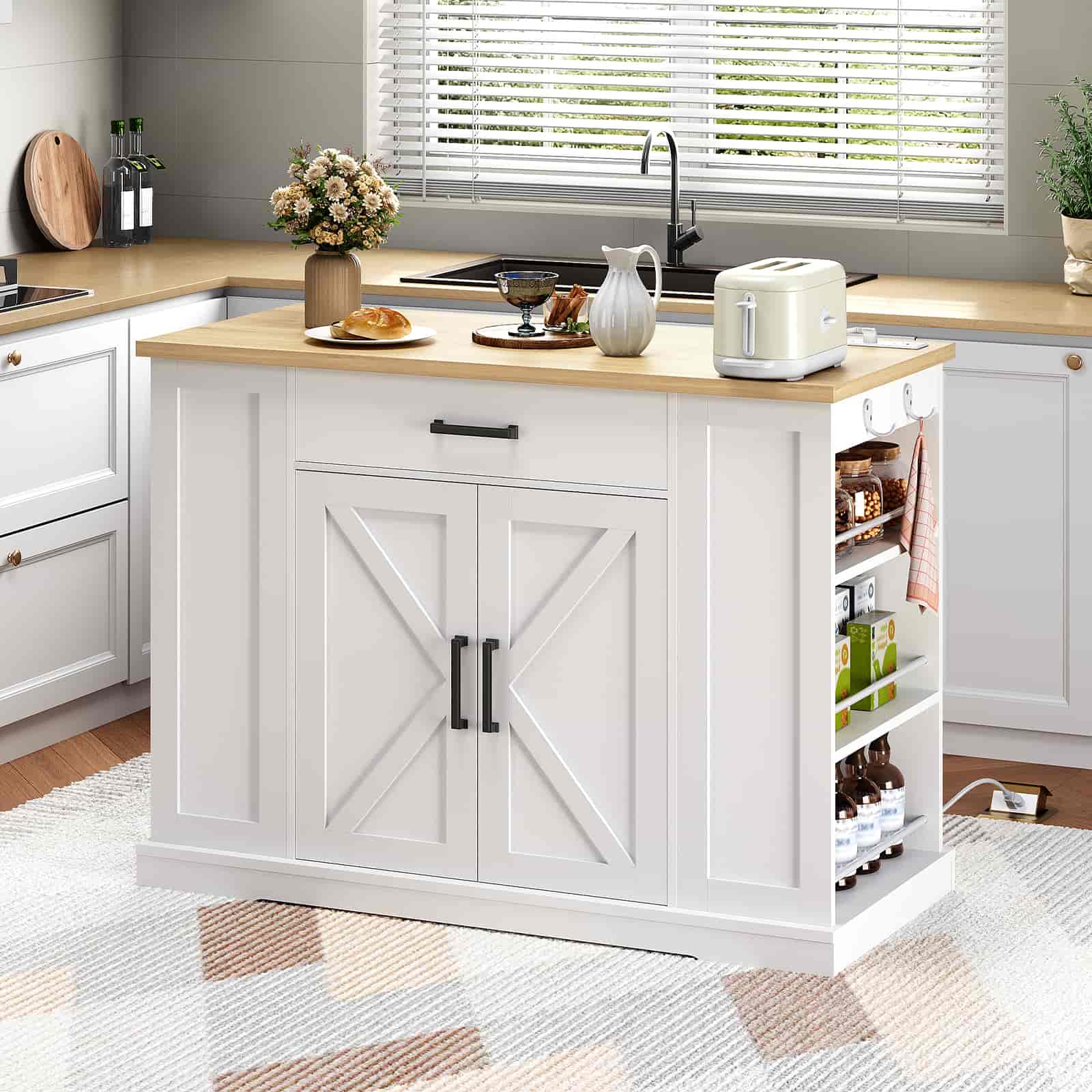 hoobro-lot-cuisine-roulant-120-cm-blanc-prise-tiroir image 2