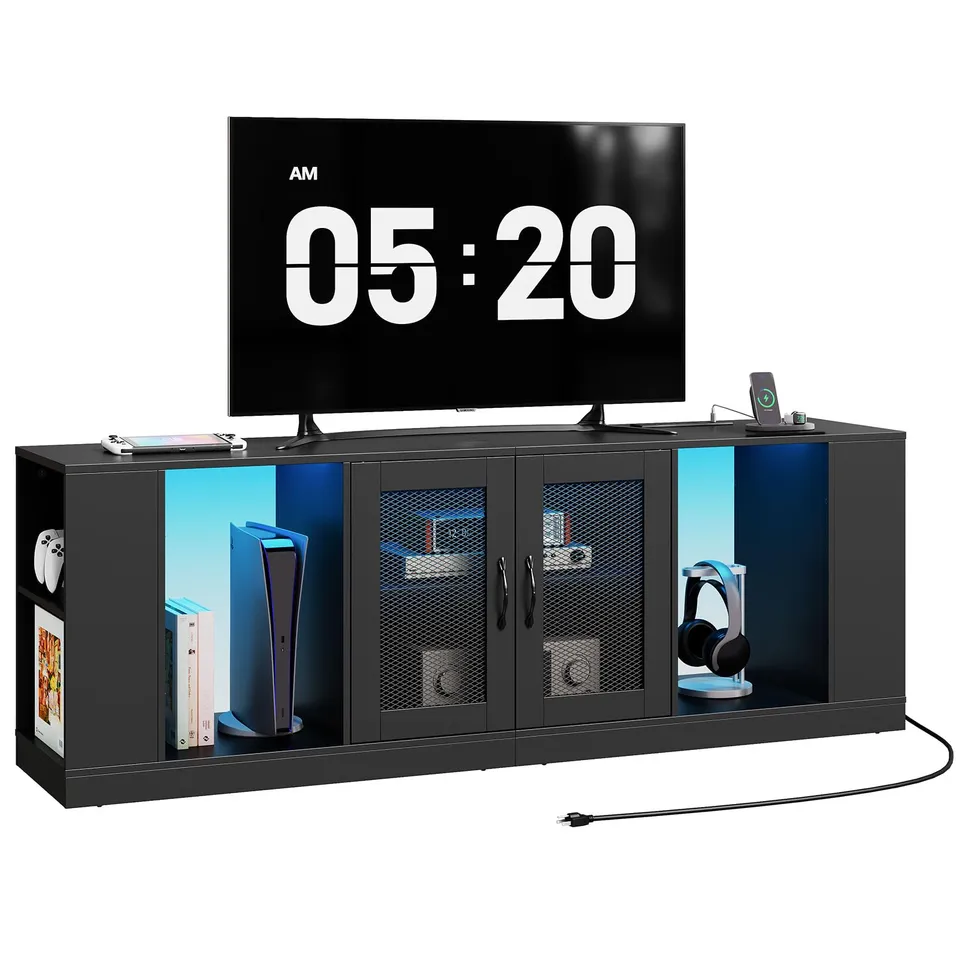 hoobro-meuble-tv-noir-avec-prise-et-led-70-pouces image 1