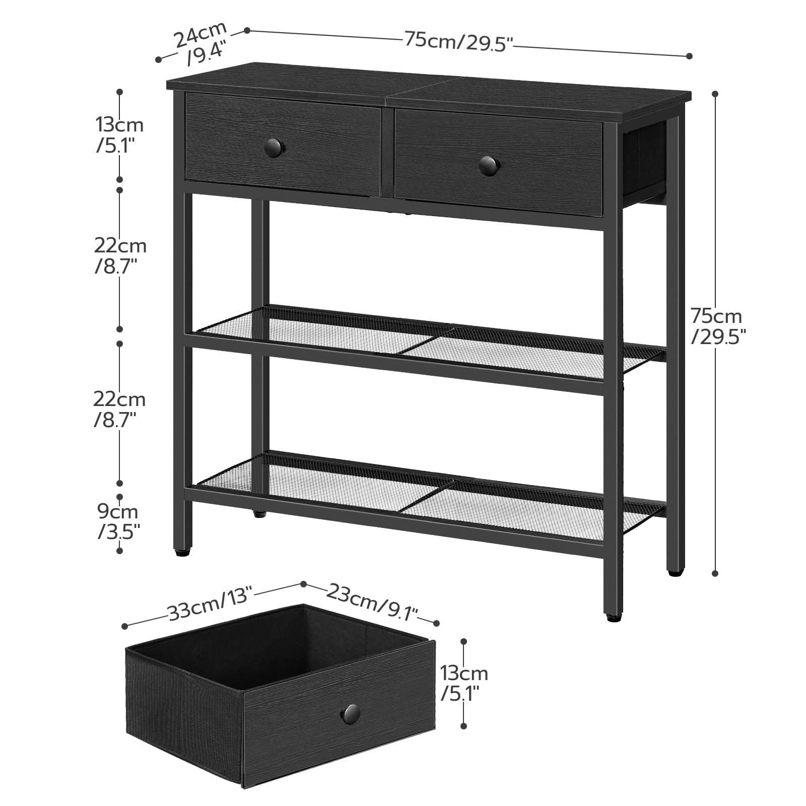 hoobro-console-entr-e-noire-troite-3-niveaux-tiroirs image 4