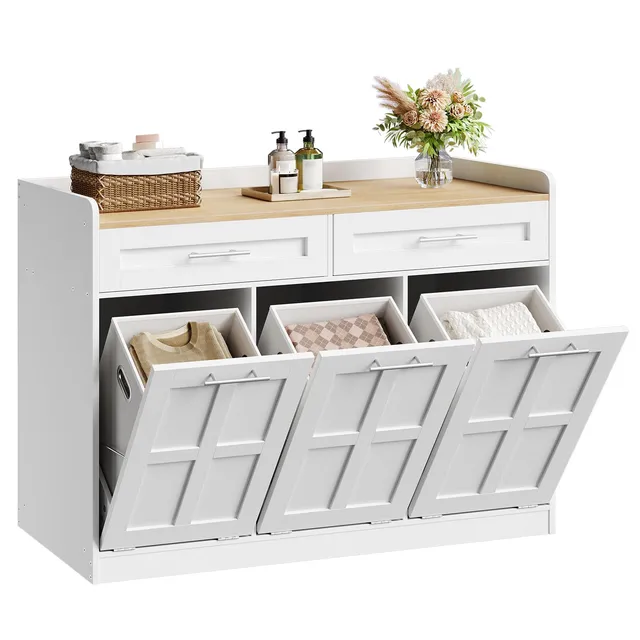 hoobro-panier-linge-meuble-blanc-basculant-135l image 1
