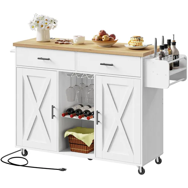 hoobro-kitchen-furniture-lot-cuisine-blanc-roulettes-avec-prise image 1