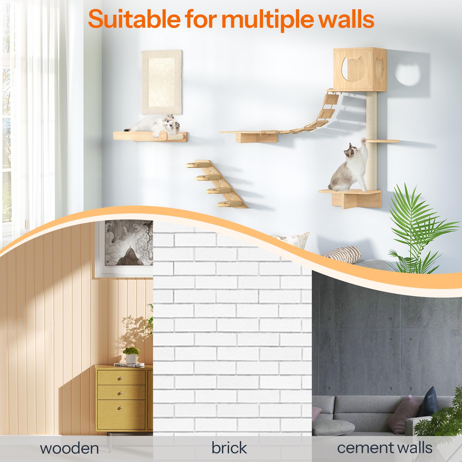 hoobro-pet-furniture-tag-res-murales-chat-bois-5-pi-ces-naturel image 6