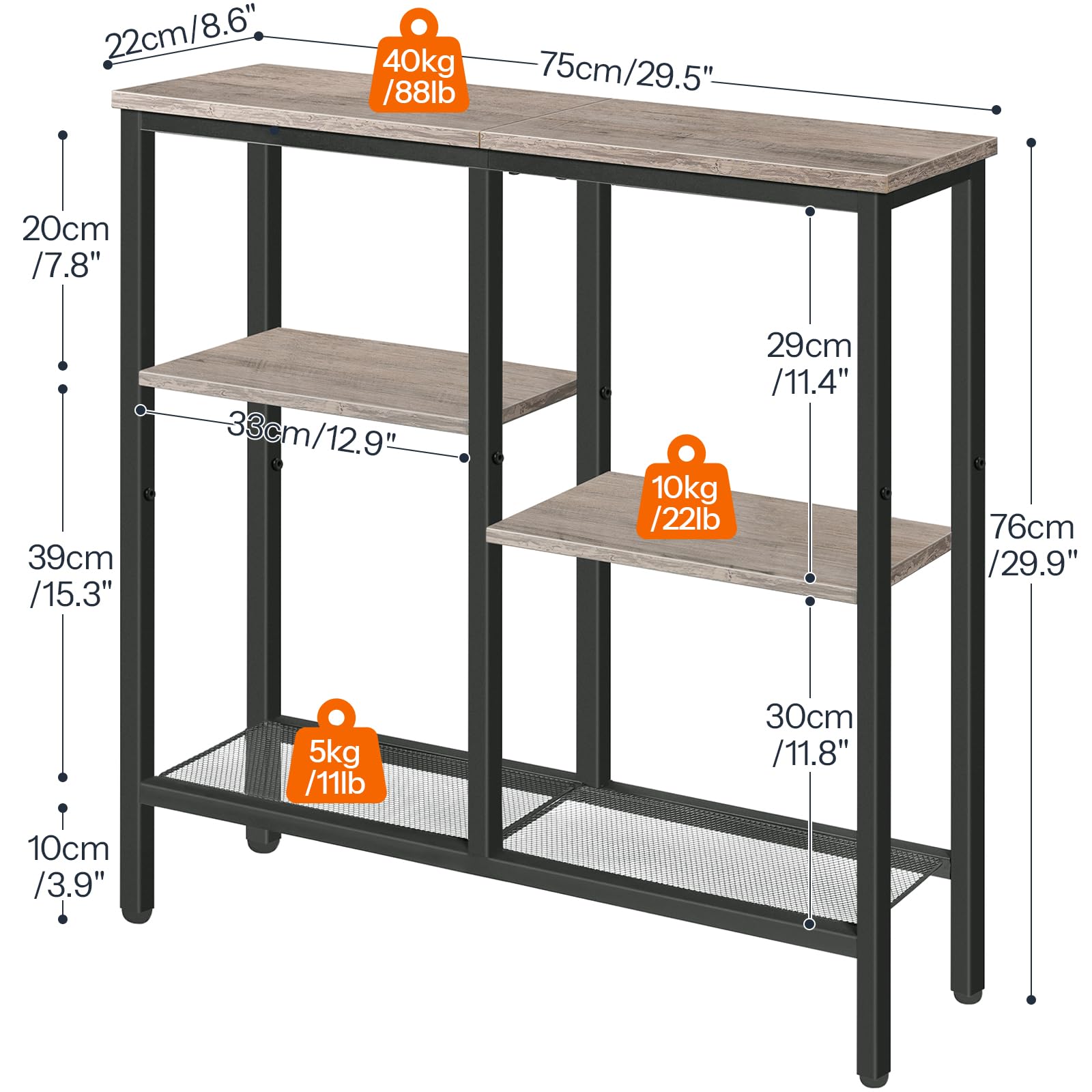 hoobro-console-table-4-niveaux-table-console-greige-troite image 3