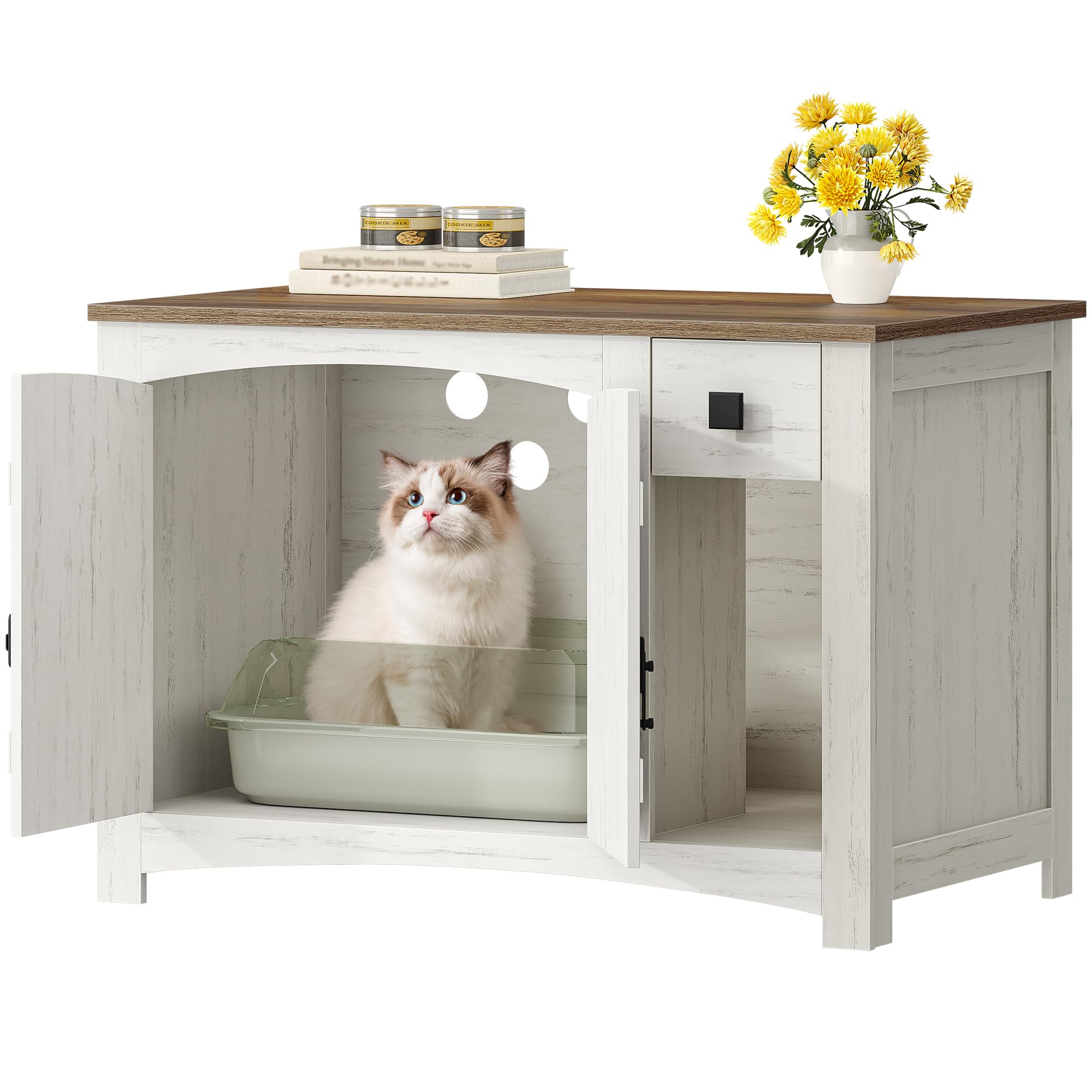 hexcelen-biblioth-ques-meuble-liti-re-chat-marron-blanc-tiroir image 8
