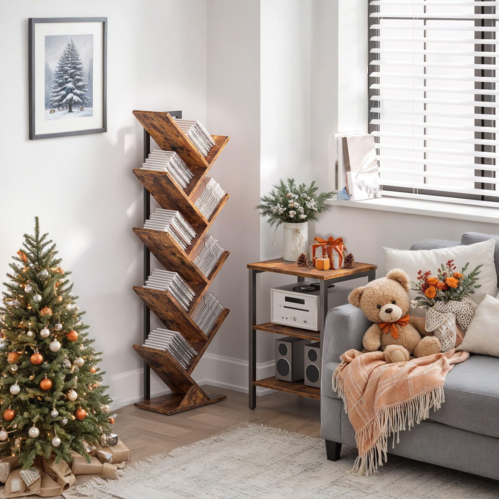 hoobro-bookshelves-biblioth-que-arbre-9-tag-res-marron image 4