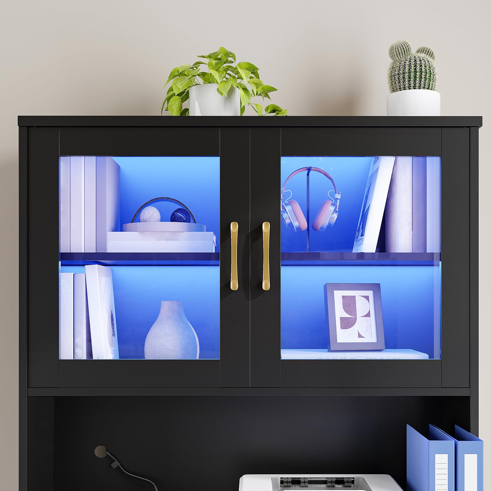 hoobro-caisson-2-tiroirs-classeur-noir-led-usb image 5