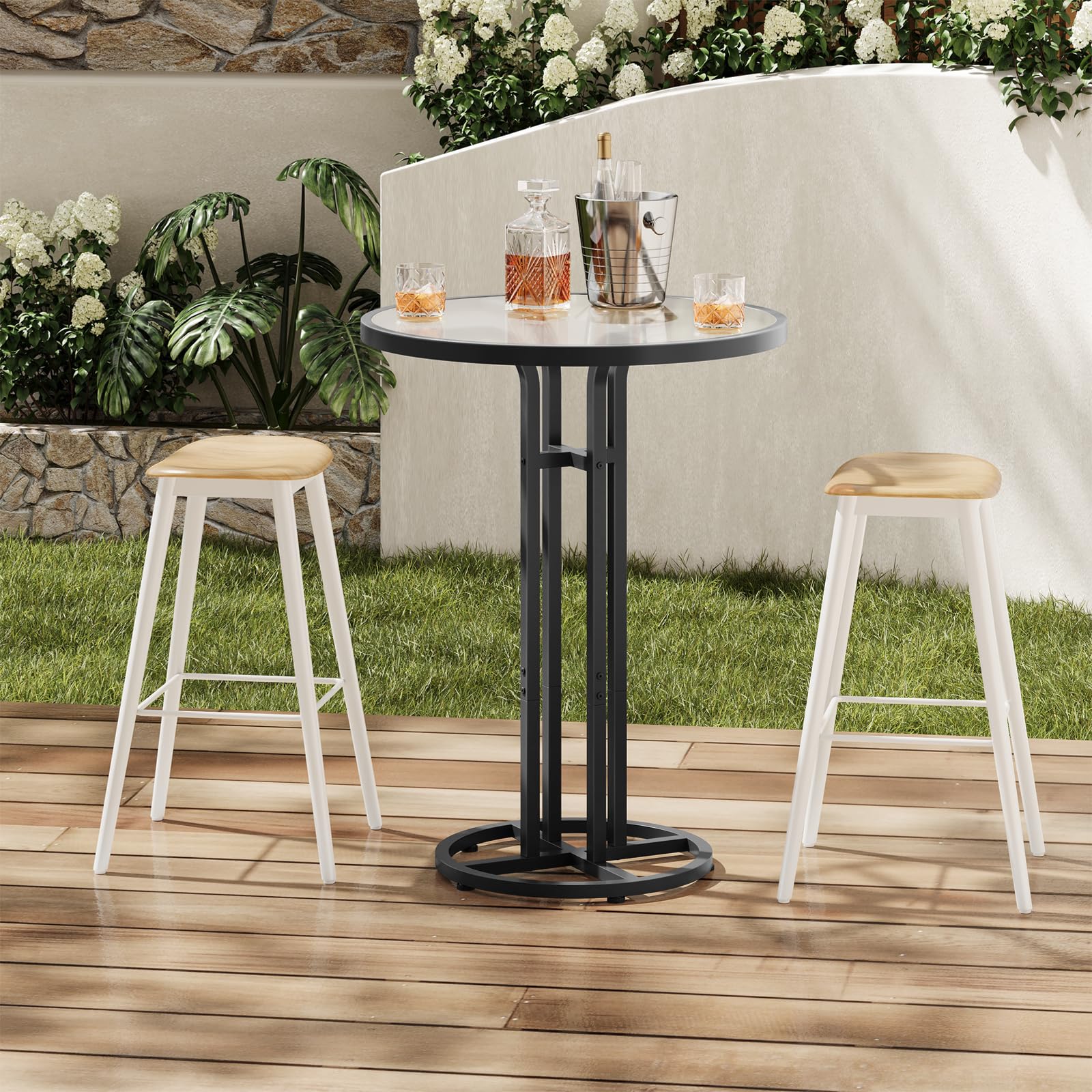 hoobro-table-de-bar-ronde-verre-d-poli-noire-60-cm image 5