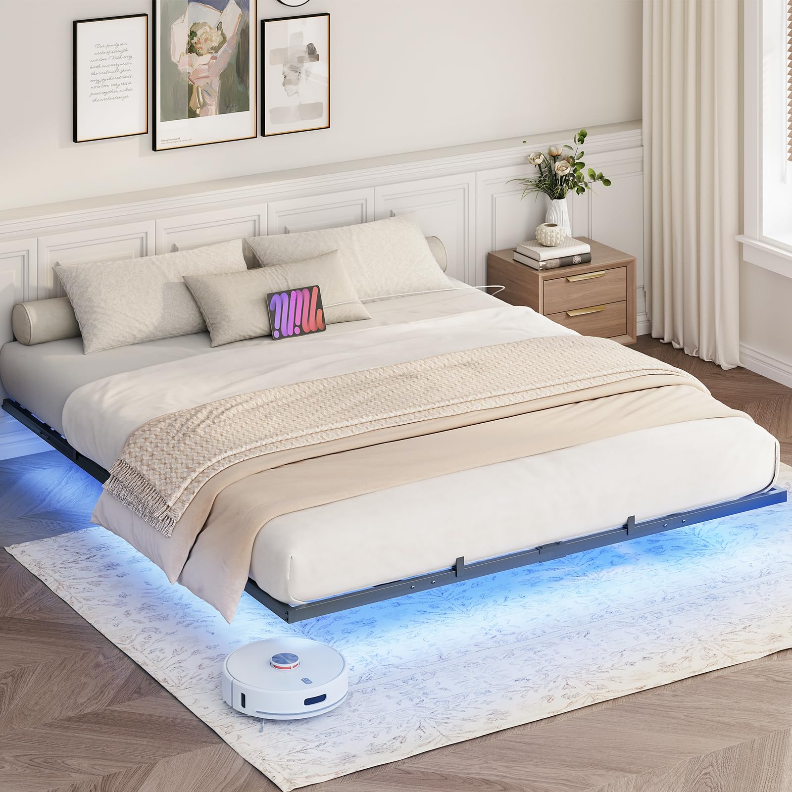 hoobro-bed-frames-lit-king-size-led-noir-avec-prises image 3