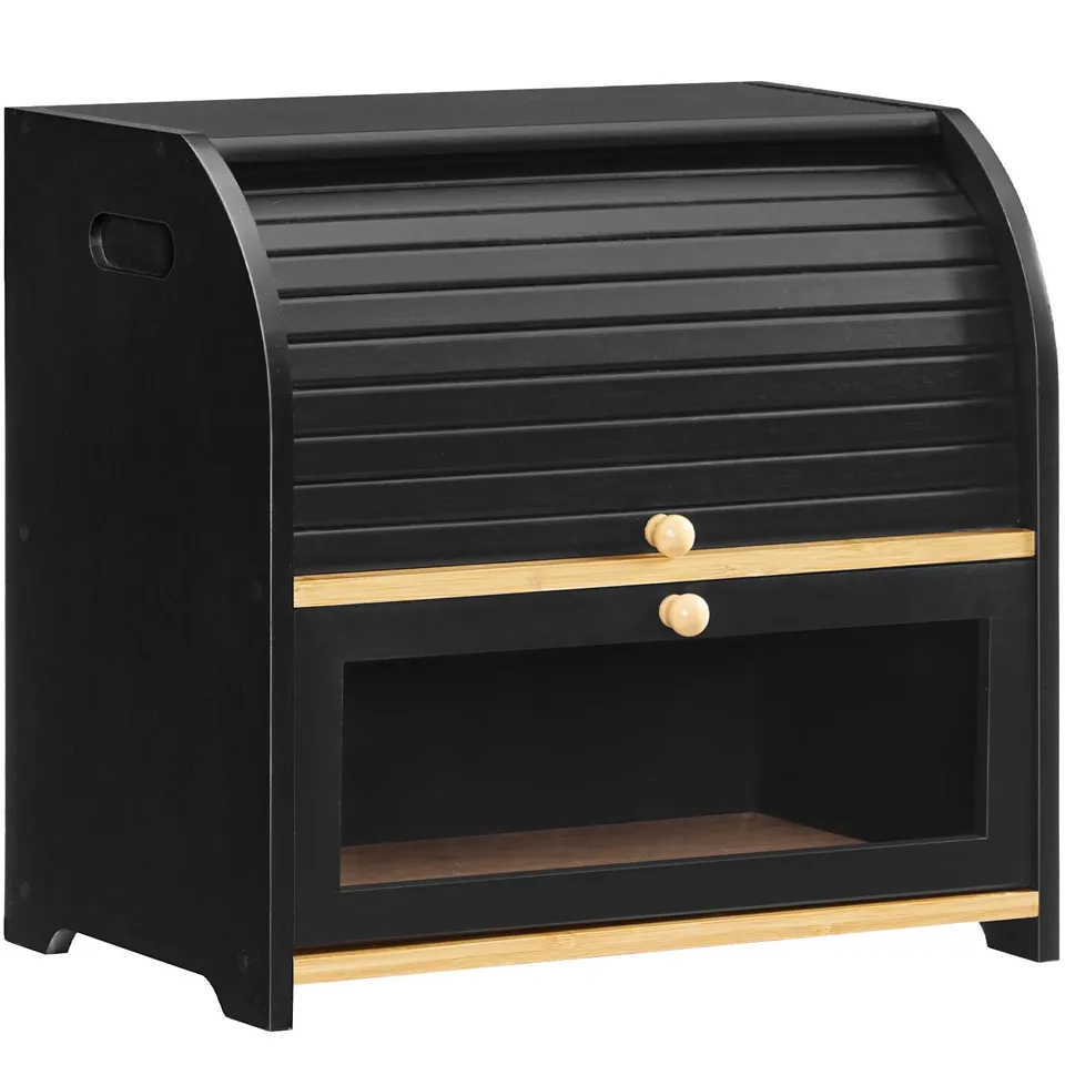 hoobro-kitchen-bo-te-pain-noire-bambou-2-tages-volet image 1