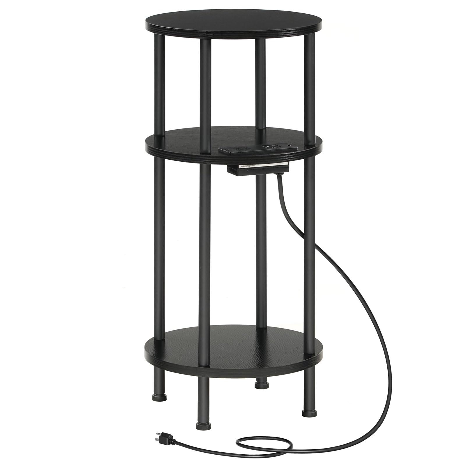 hoobro-side-tables-table-d-appoint-ronde-noire-3-niveaux-avec-prise image 1