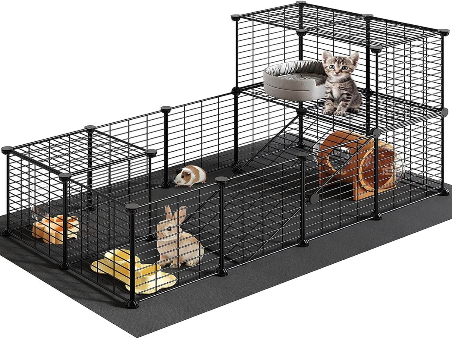 hoobro-pet-furniture-enclos-cochon-d-inde-noir-avec-tapis image 2