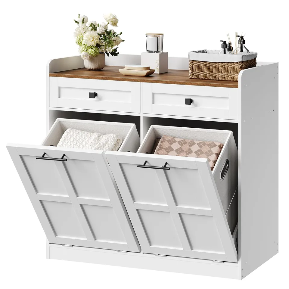 hoobro-panier-linge-bois-blanc-double-basculant-25-gal image 1