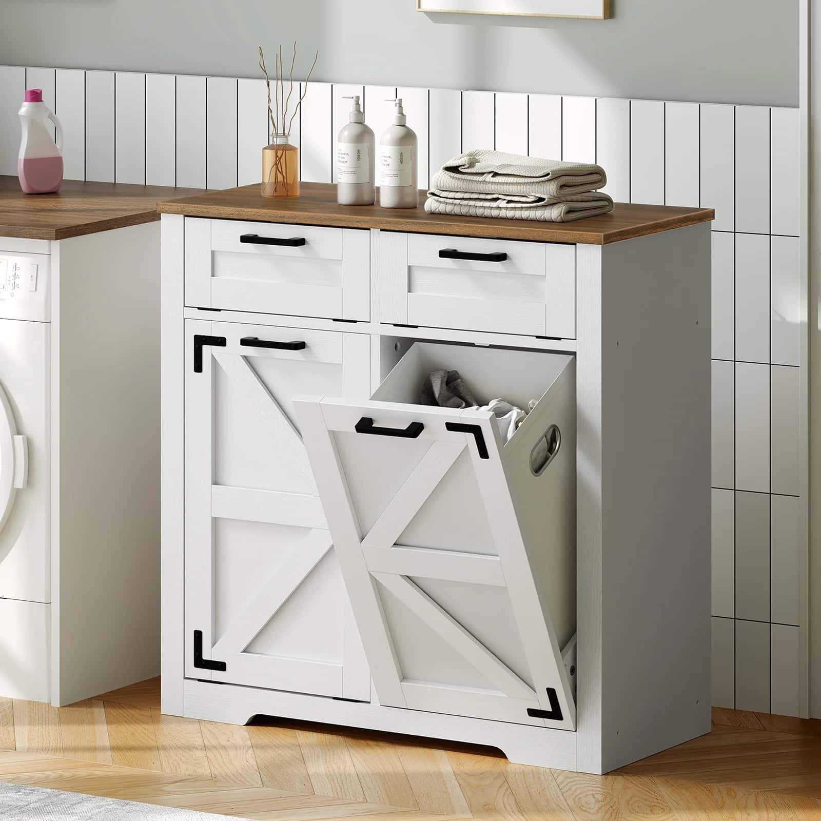 hoobro-meuble-panier-linge-blanc-corbeille-buanderie image 6