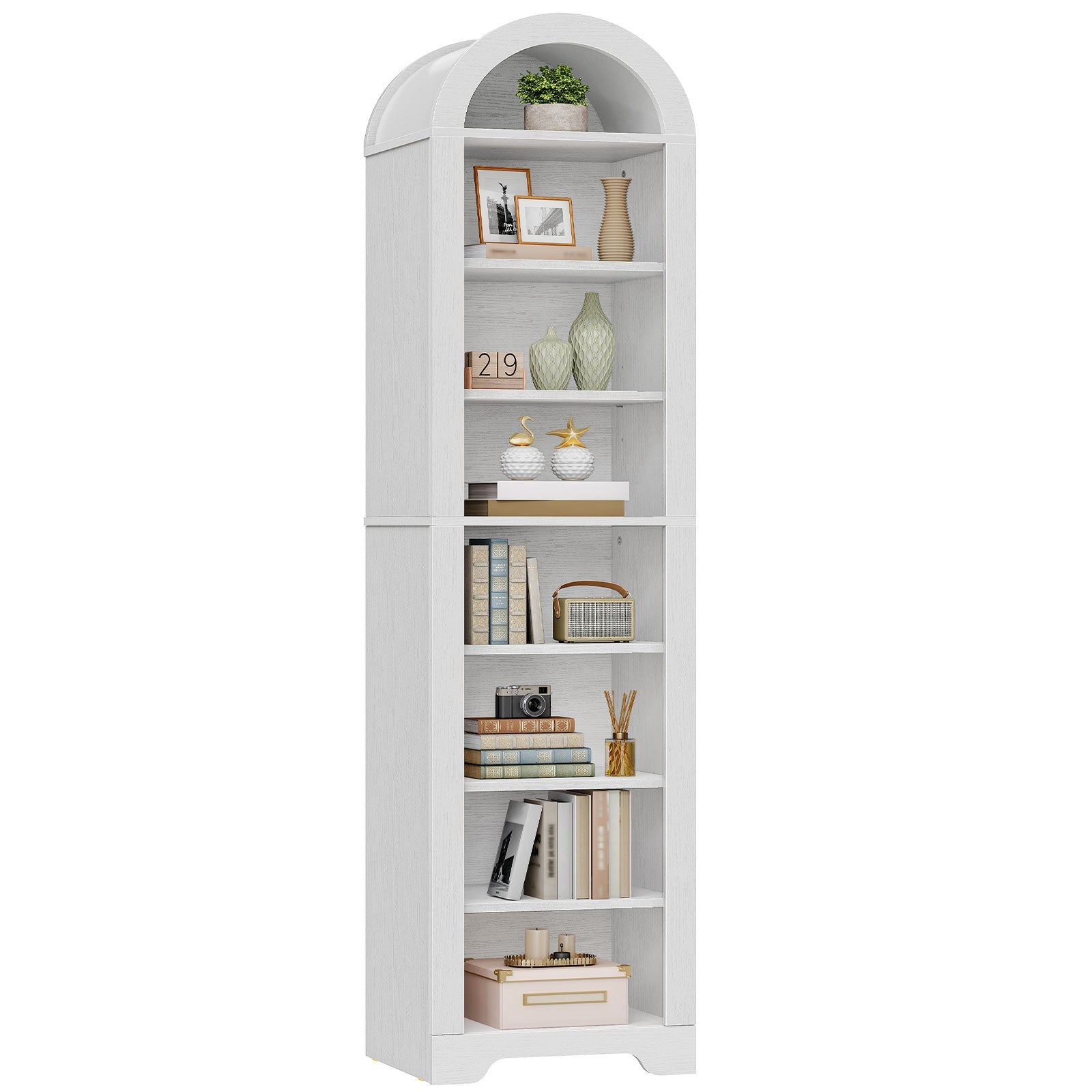 hoobro-biblioth-que-blanche-arqu-e-troite-r-glable image 1