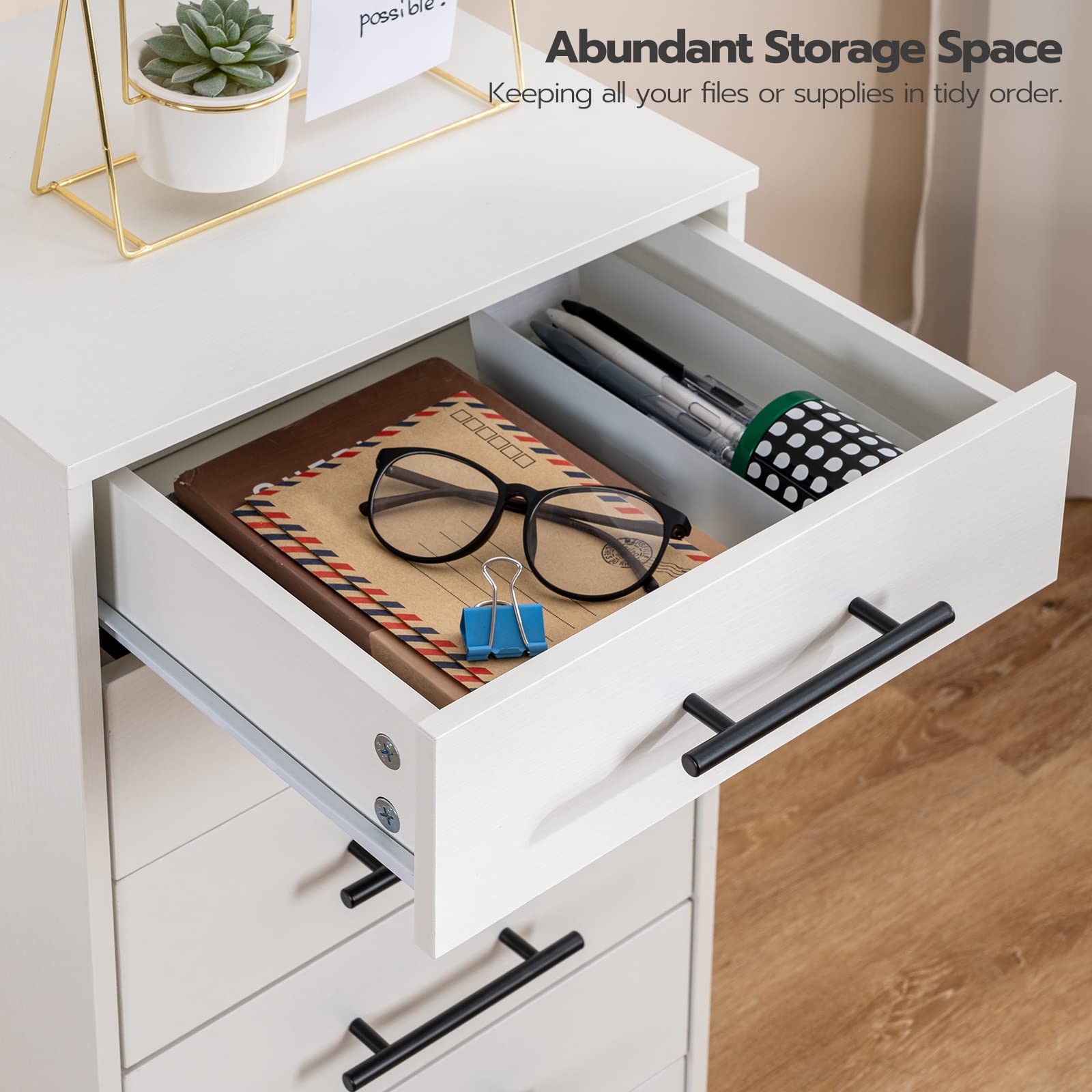hoobro-caisson-bureau-7-tiroirs-blanc-roulettes-bois image 8