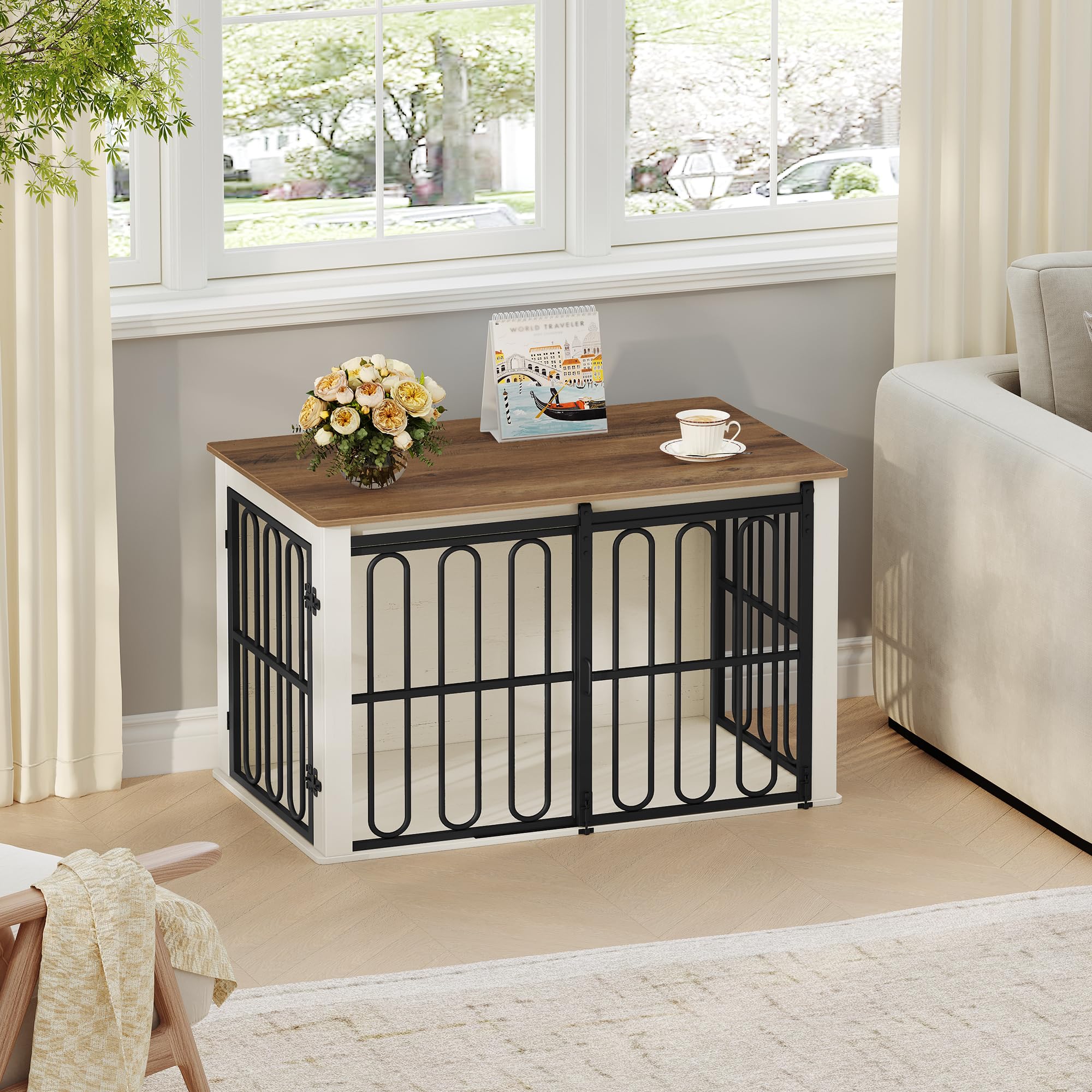 hexcelen-cage-chien-blanc-et-marron-100-cm-appoint image 3