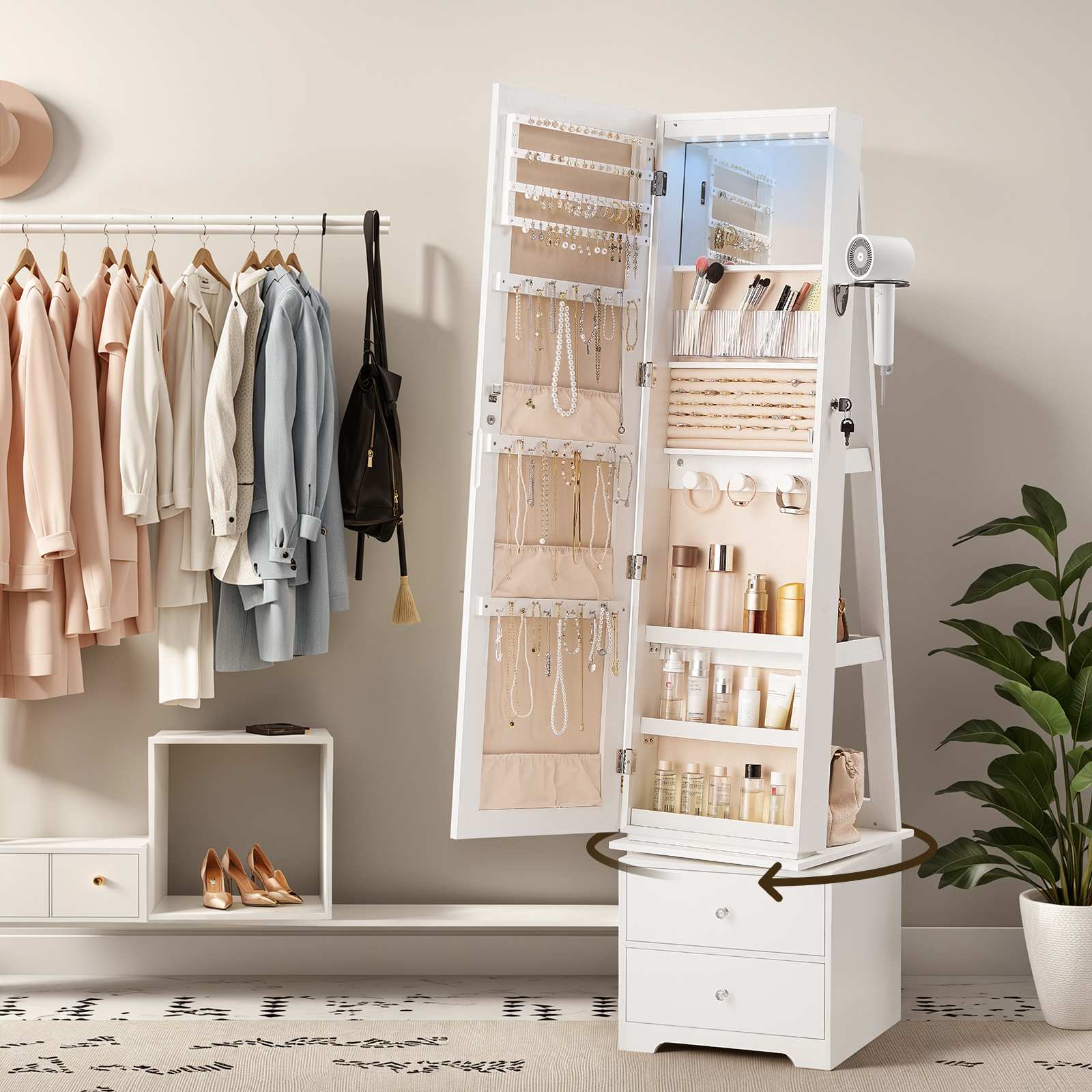 hoobro-jewelry-boxes-armoire-bijoux-blanche-led-360 image 5