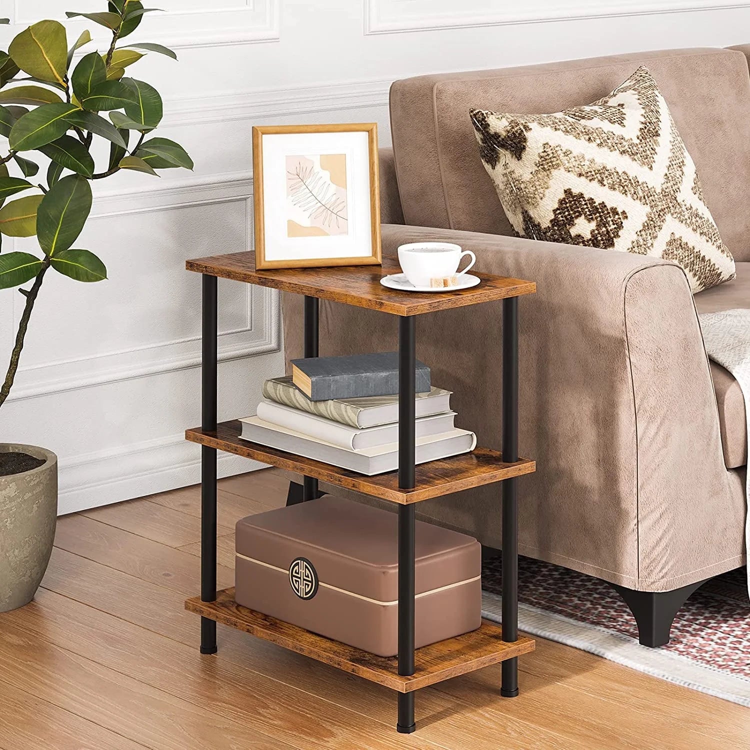 hoobro-side-tables-bout-de-canap-3-niveaux-marron image 6