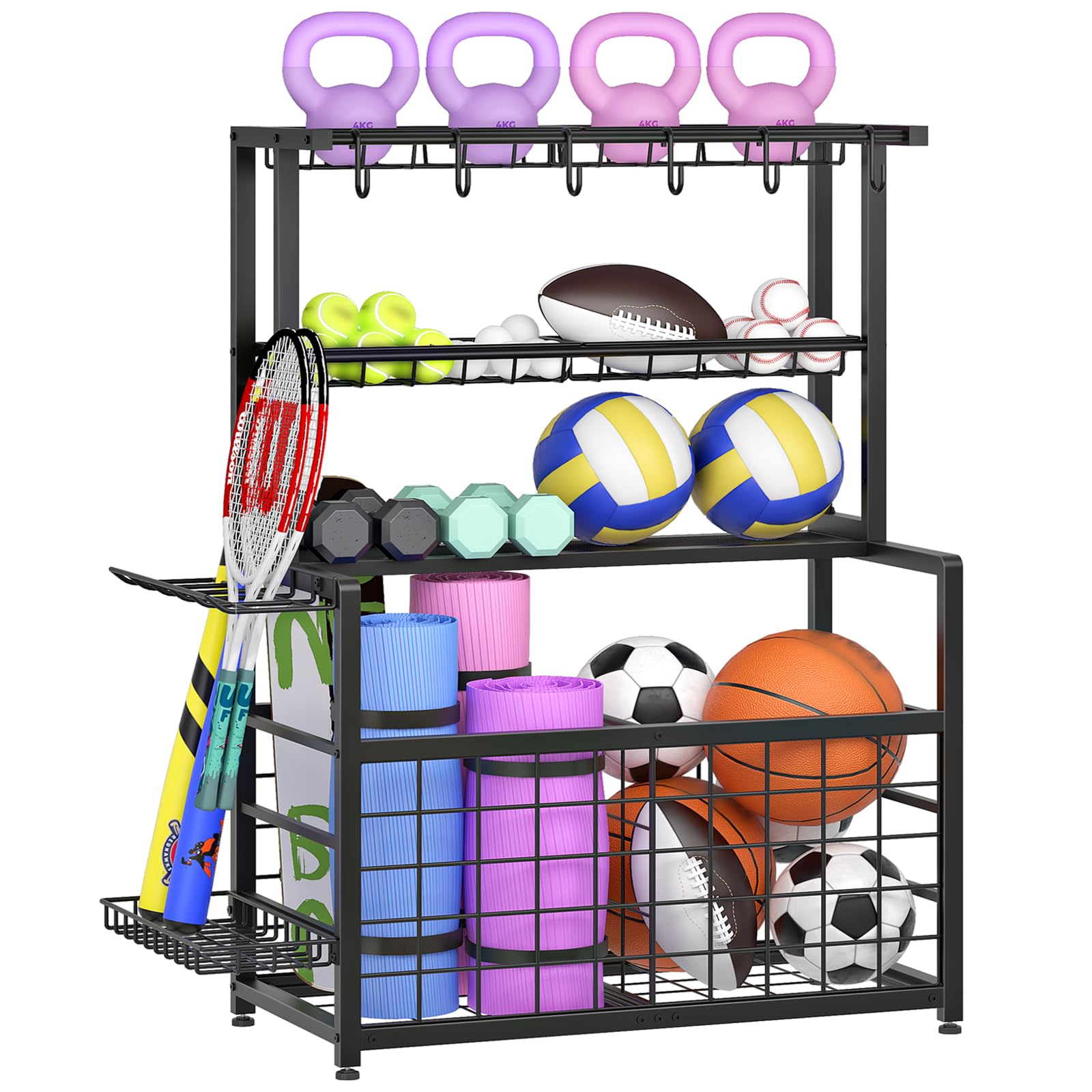 hoobro-range-ballons-noir-avec-panier-et-crochets-sport image 1