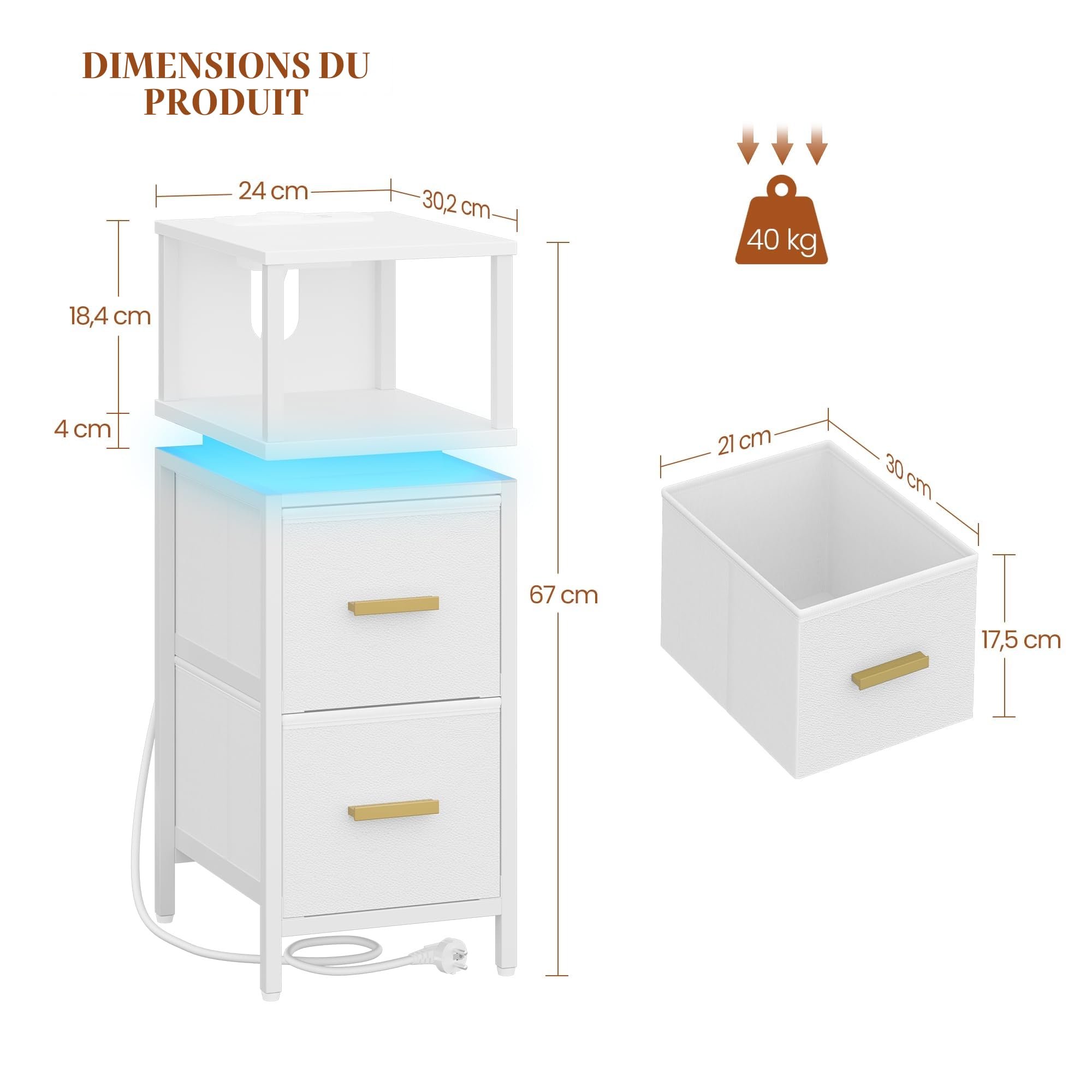 hexcelen-lot-2-tables-de-chevet-blanches-led-usb-24-cm image 3