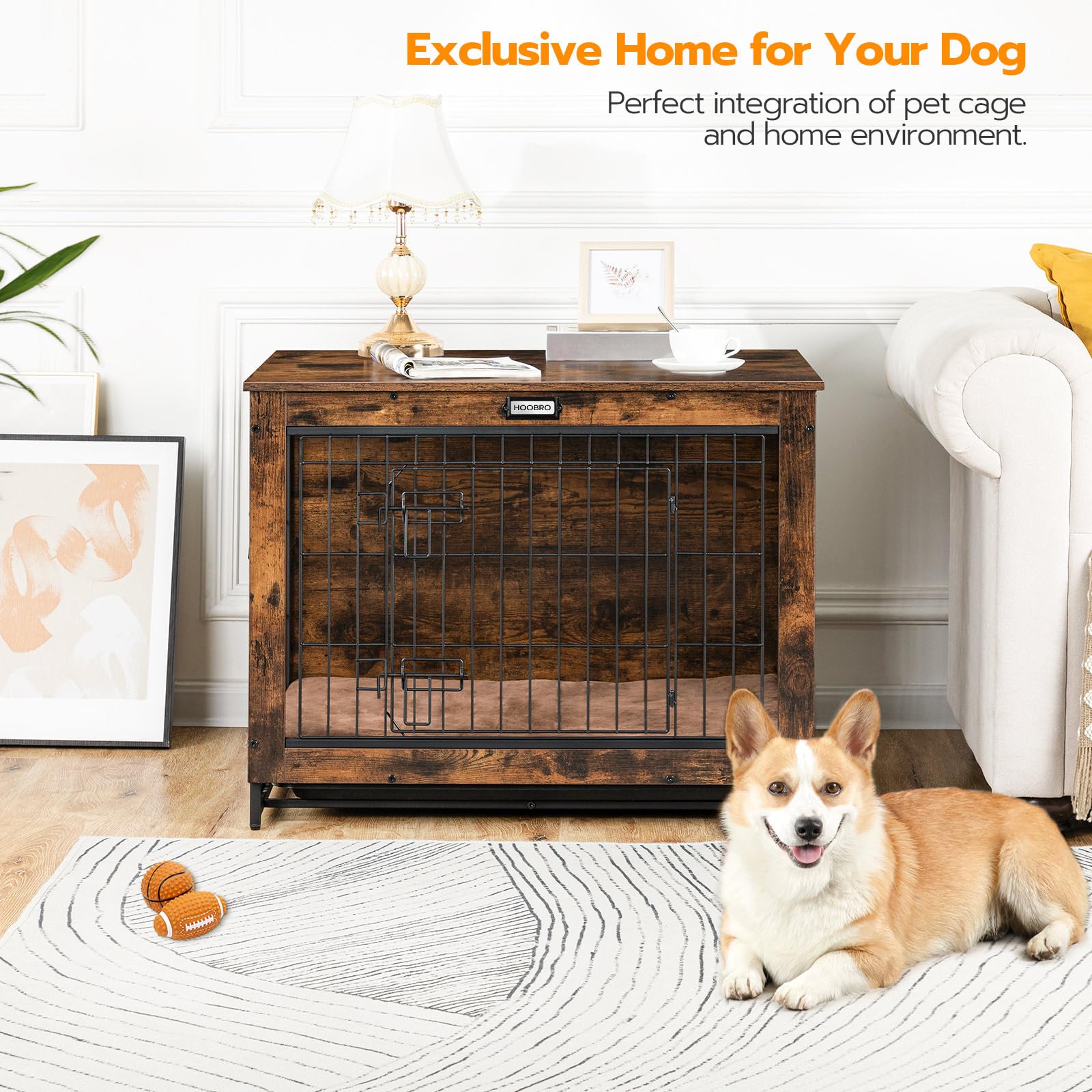 hoobro-pet-niche-chien-bois-32-5-pouces-plateau-marron image 2