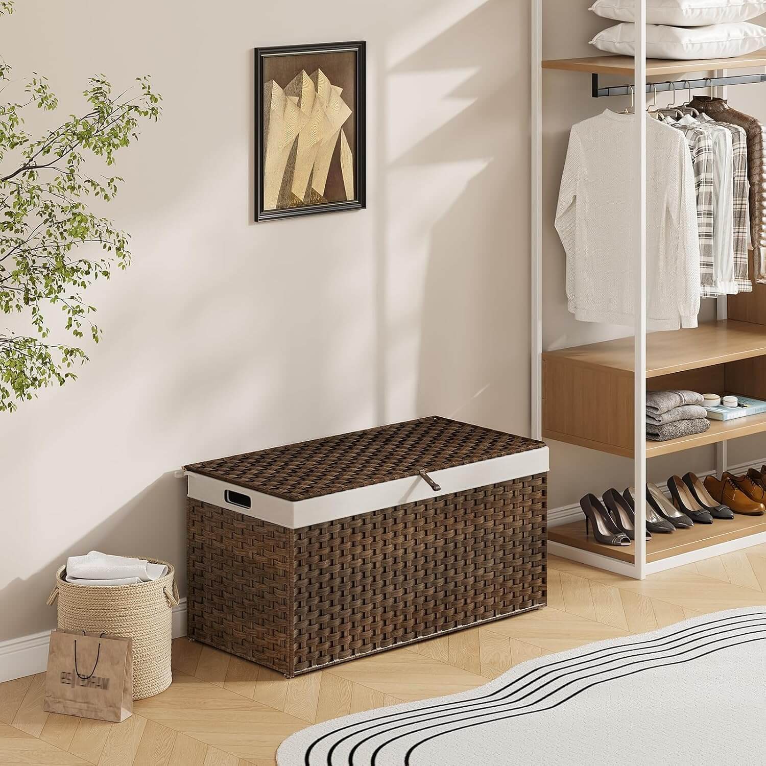 hoobro-panier-rangement-tissu-200l-couvercle-marron image 2