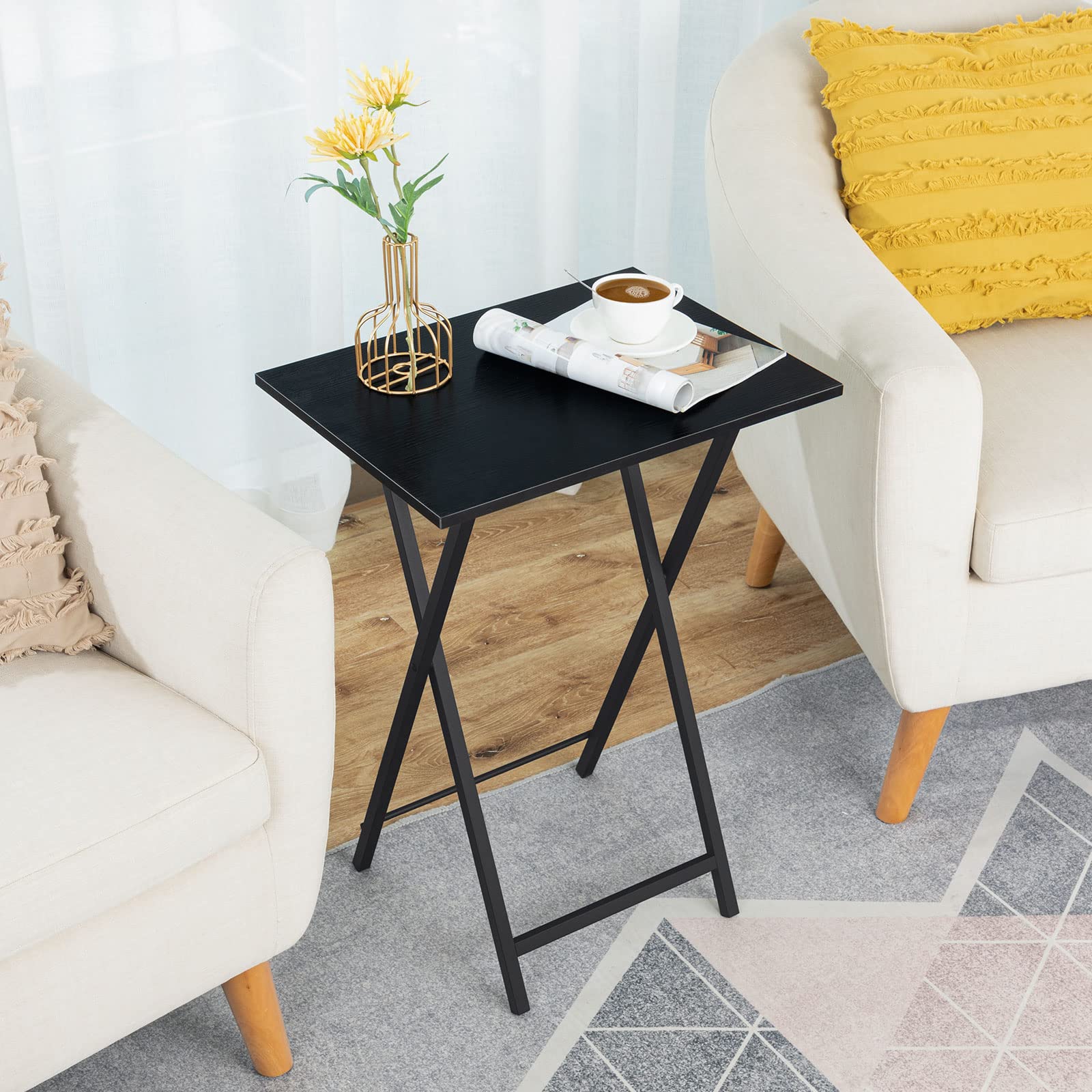 hoobro-table-pliante-plateau-canap-noir-lot-2-snack image 4