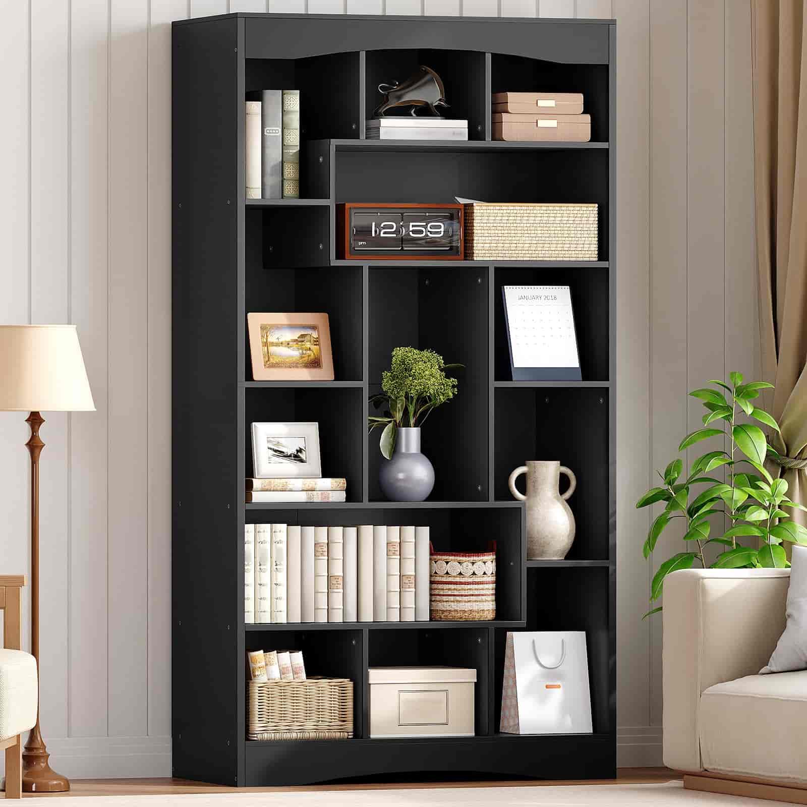 hoobro-bookshelves-grande-biblioth-que-cube-noire-180-cm-ouverte image 2