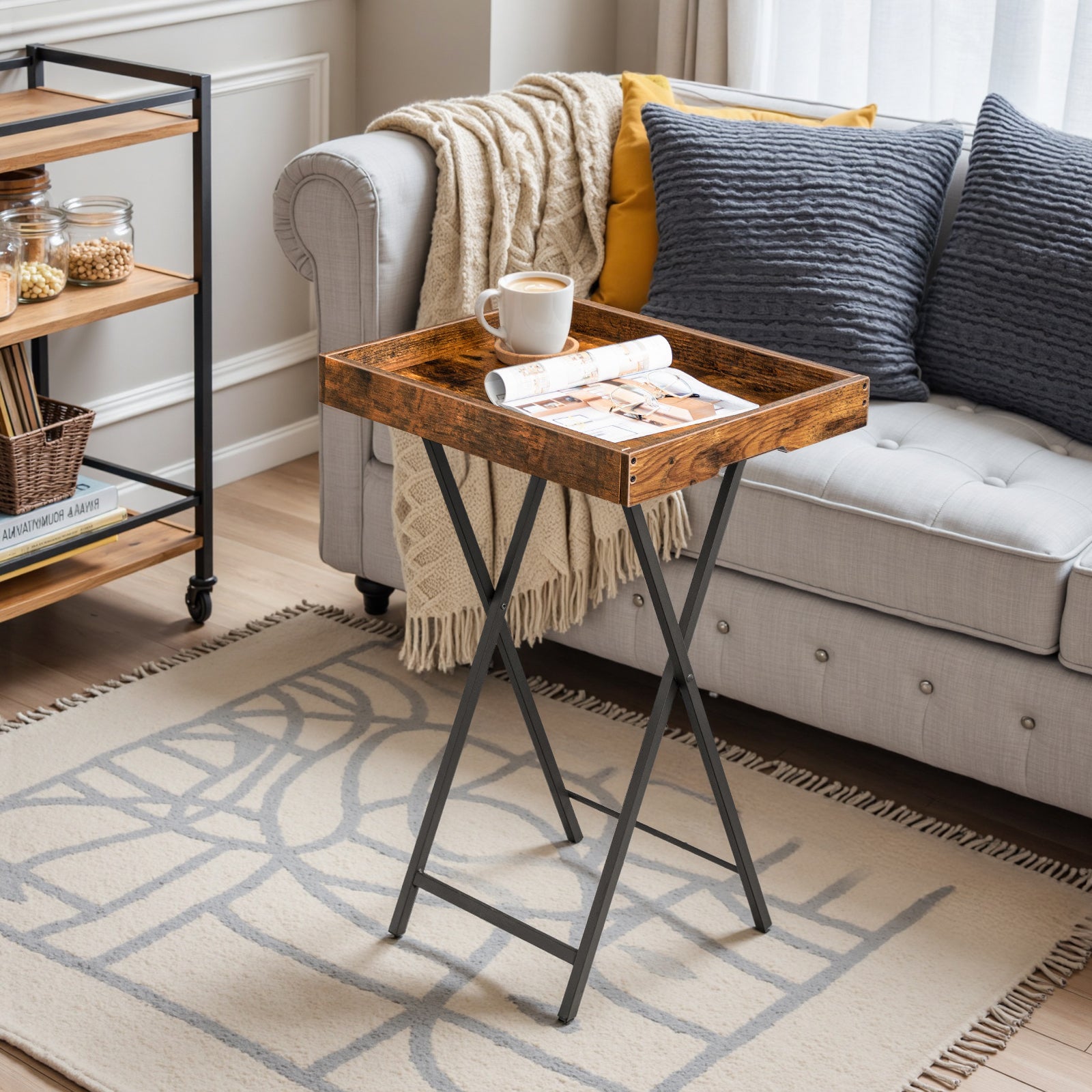 hoobro-tv-tray-tables-table-d-appoint-marron-plateau-amovible image 6