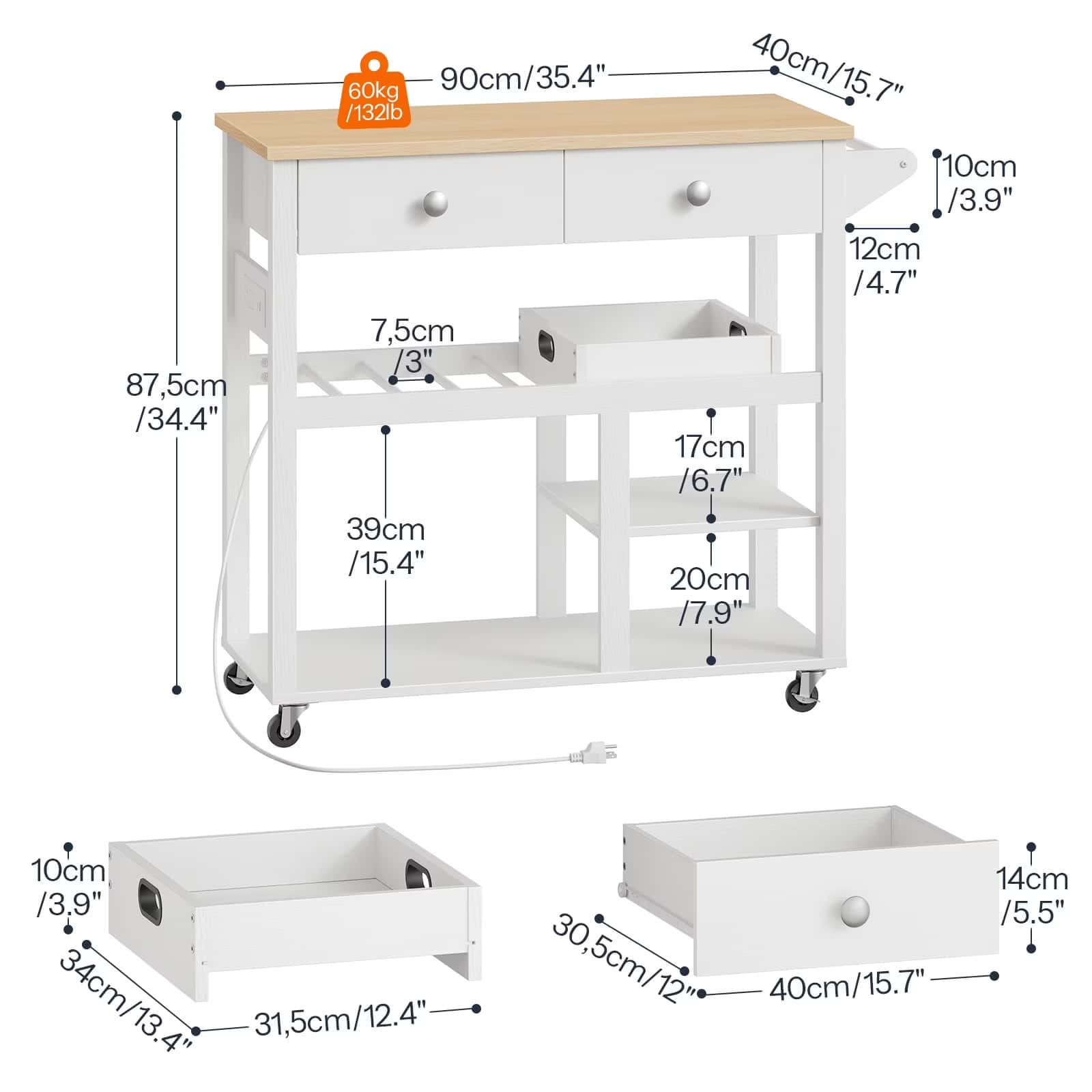 hoobro-kitchen-furniture-lot-cuisine-blanc-roulettes-avec-tiroirs image 4