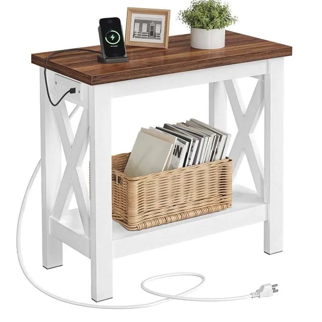hoobro-table-chevet-bout-canap-blanc-prise-usb-2-niveaux image 1