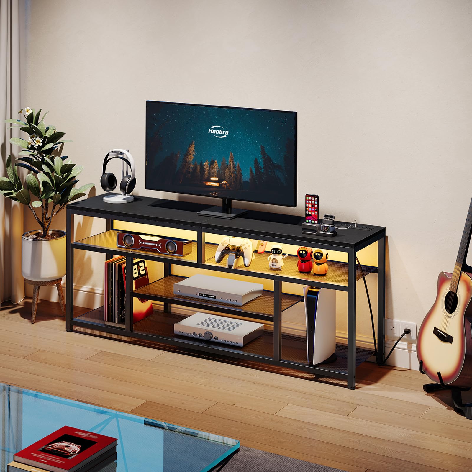 hoobro-tv-stands-meuble-tv-65-4-niveaux-led-noir-charge image 5