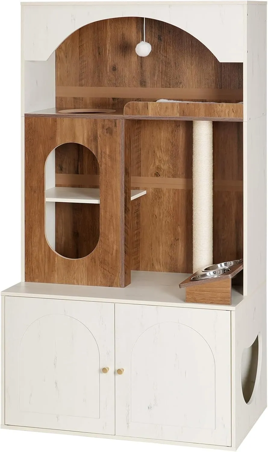 hoobro-pet-furniture-arbre-chat-blanc-liti-re-gamelles-58-7 image 1