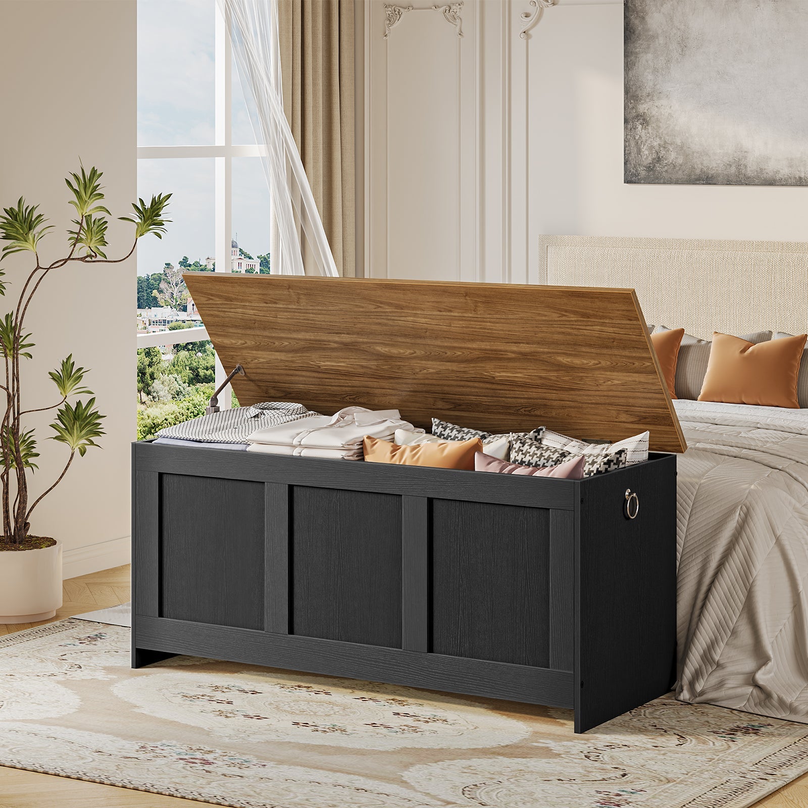 hoobro-coffre-rangement-bois-39-3-pouces-couvercle-noir image 4