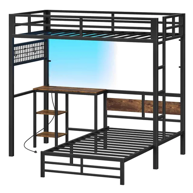 hoobro-lit-superpos-m-tal-marron-bureau-led-prises image 1