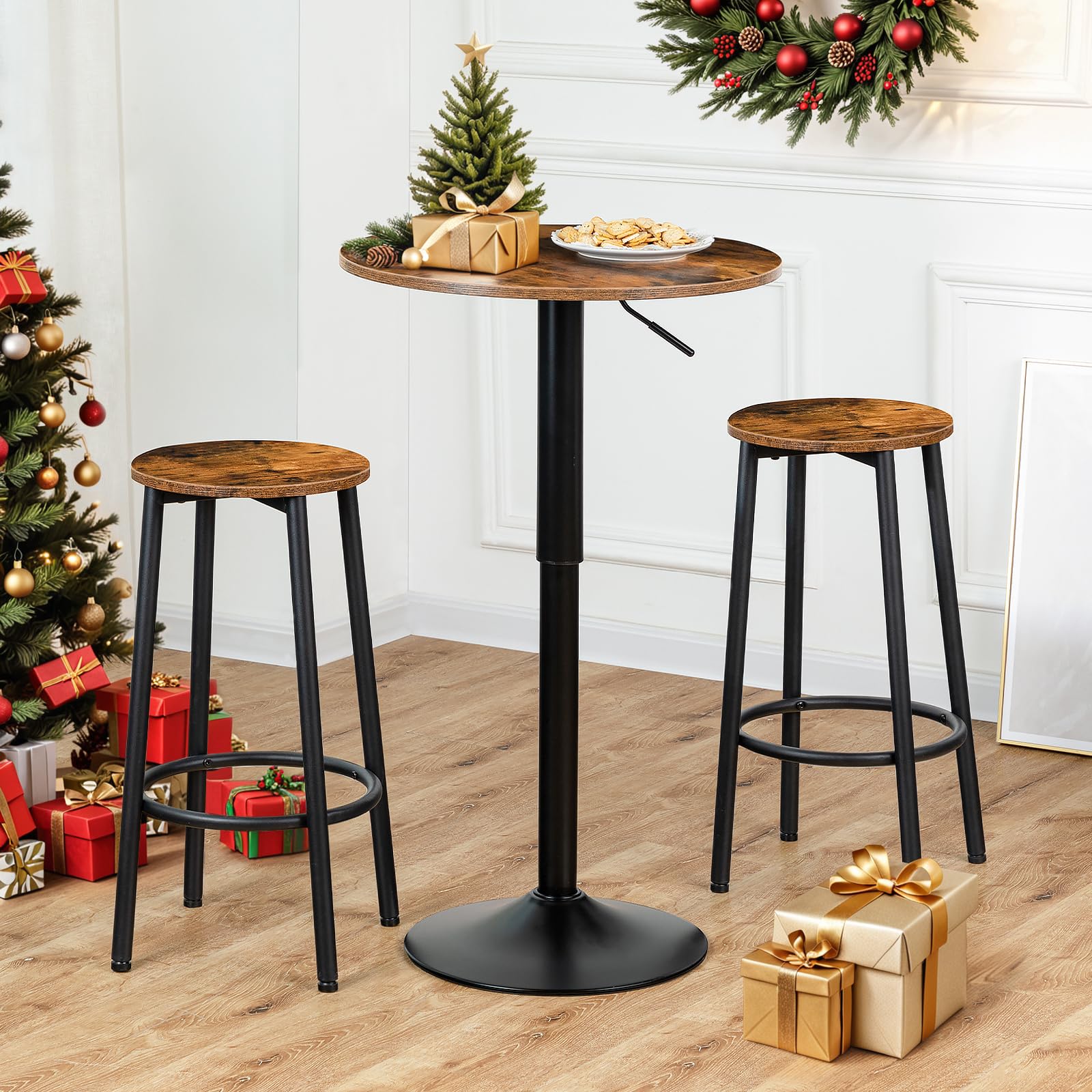hoobro-table-bar-ronde-marron-hauteur-r-glable image 4