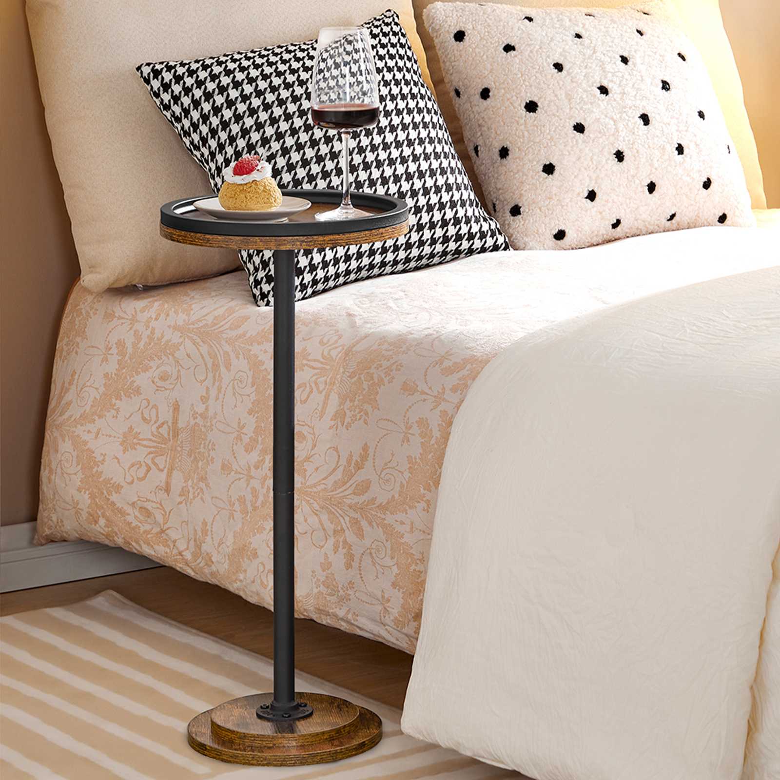 hoobro-side-tables-lot-2-tables-rondes-hautes-marron-plateau image 7