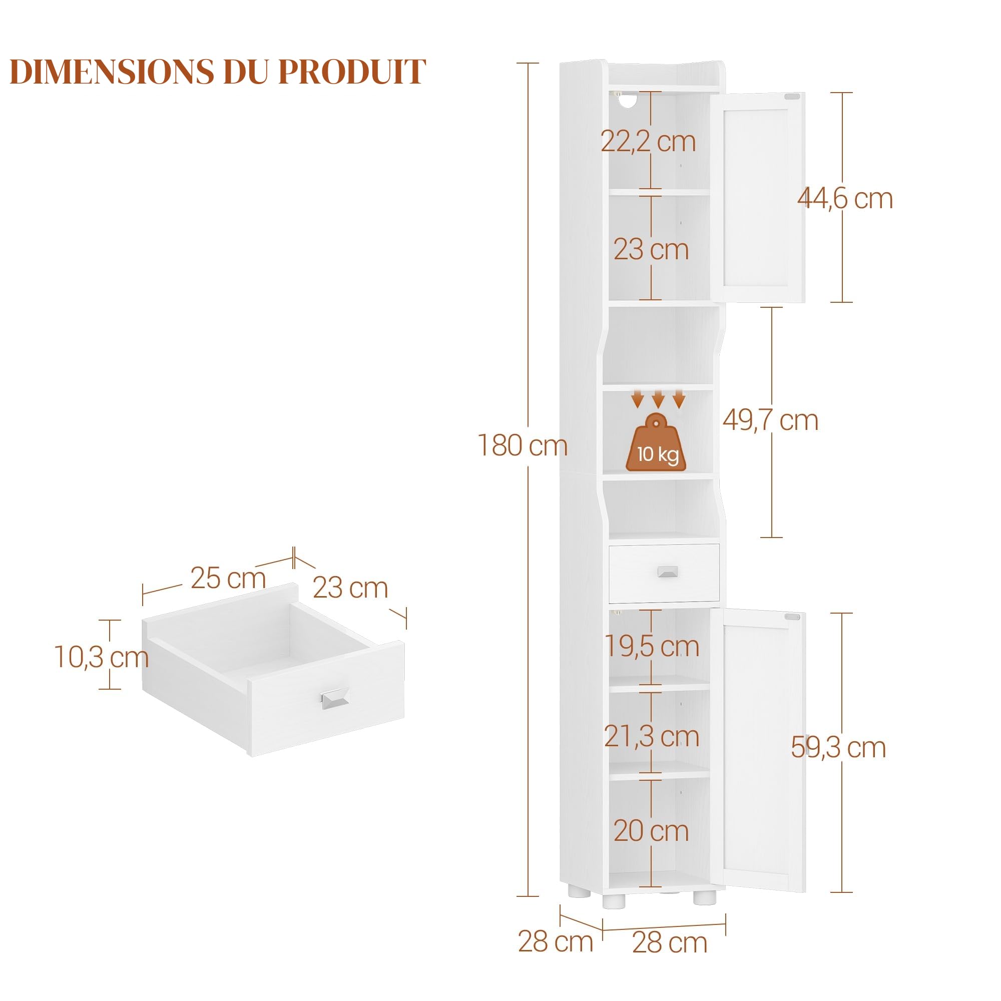 hexcelen-meuble-salle-de-bain-troit-28x28x180-blanc-tiroir image 3