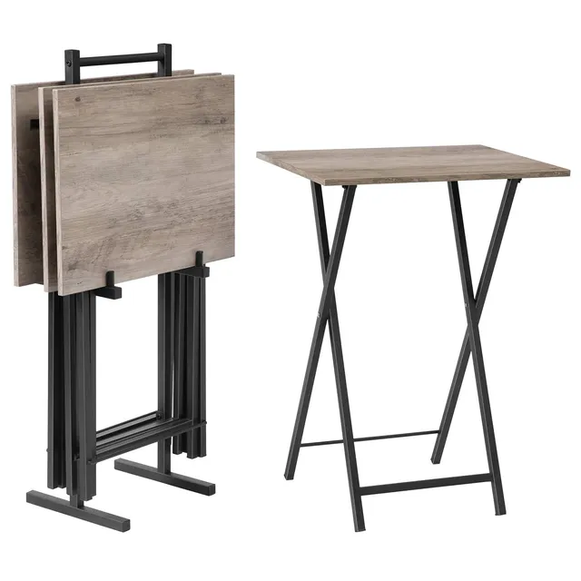 hoobro-table-pliante-plateau-tv-greige-lot-de-4 image 1