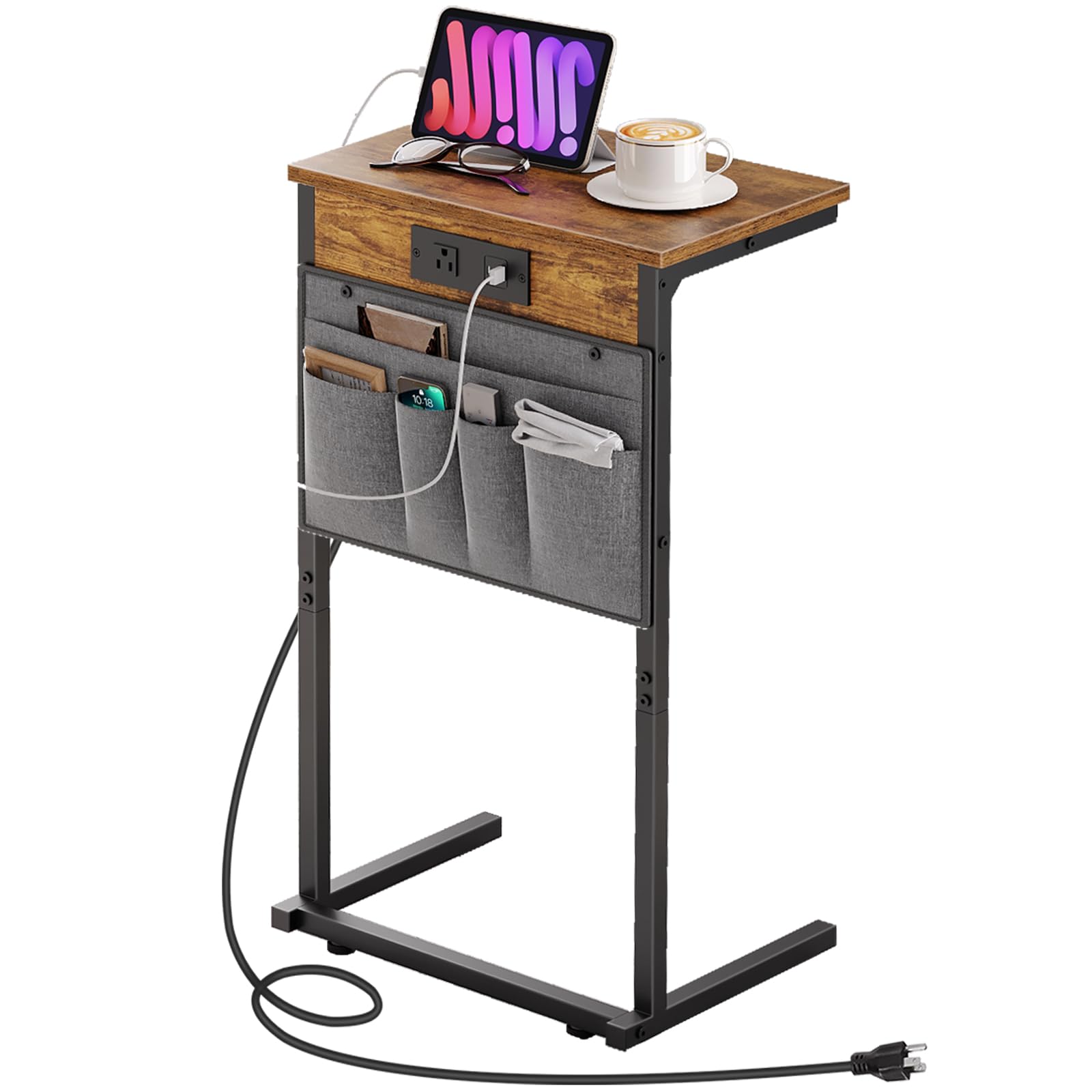 hoobro-table-d-appoint-en-c-marron-avec-station-charge image 1