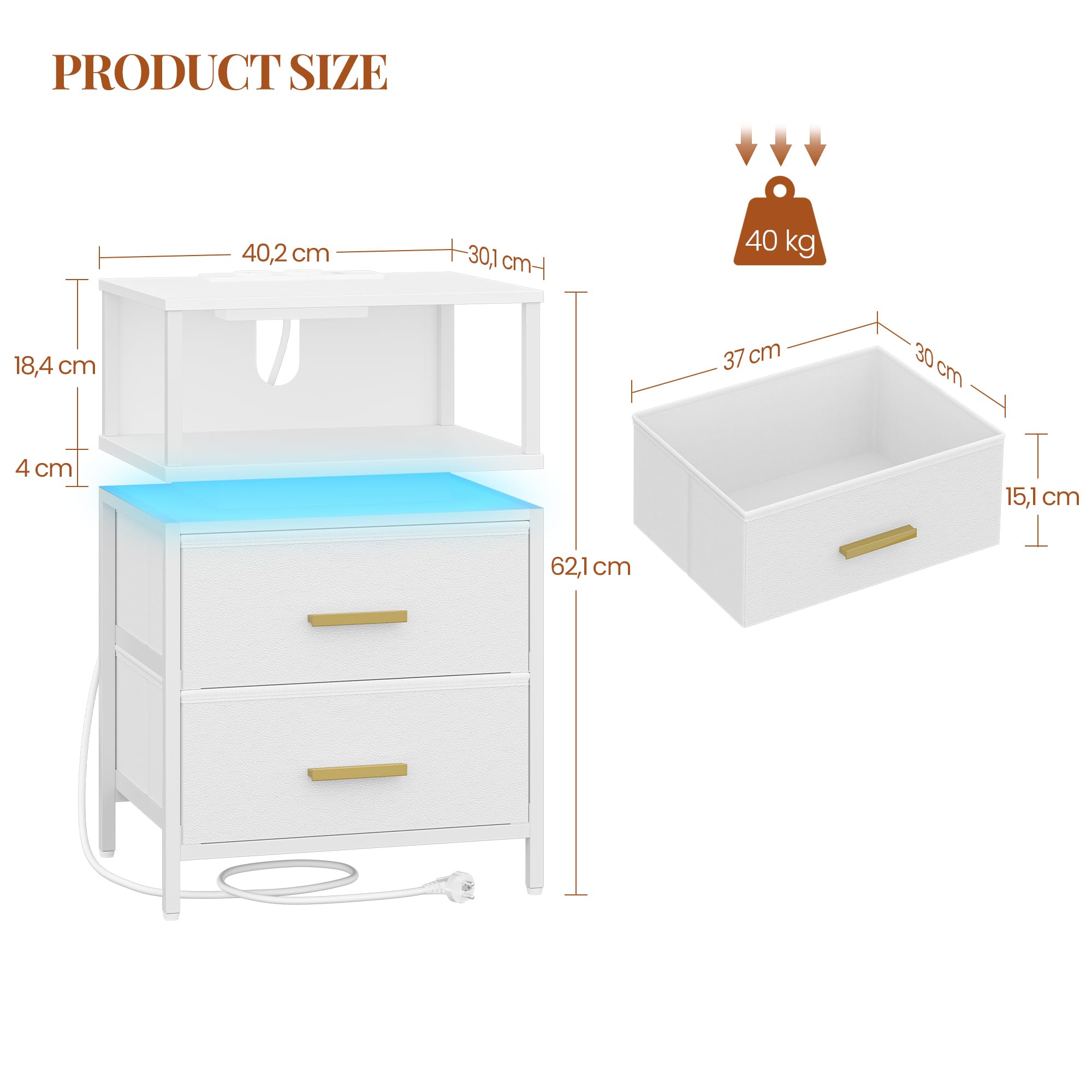 hexcelen-table-de-chevet-clair-e-lot-de-2-blanc-usb image 3