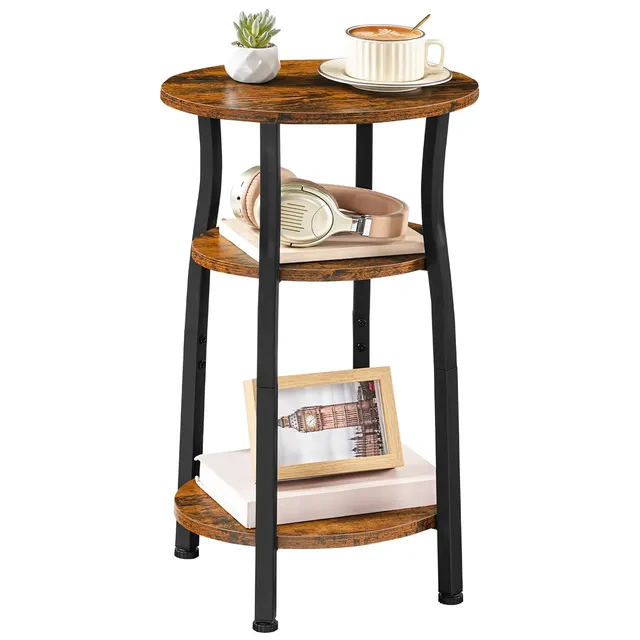 hoobro-bf258bz01-table-appoint-ovale-3-niveaux-marron image 1