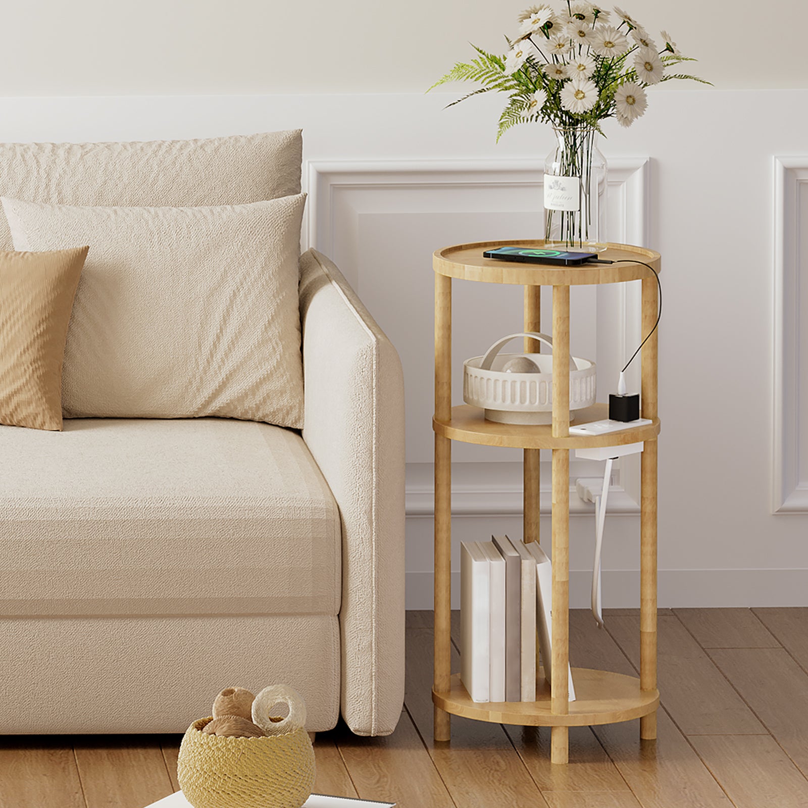 hoobro-side-tables-table-d-appoint-ronde-beige-3-niveaux-avec-prise image 7