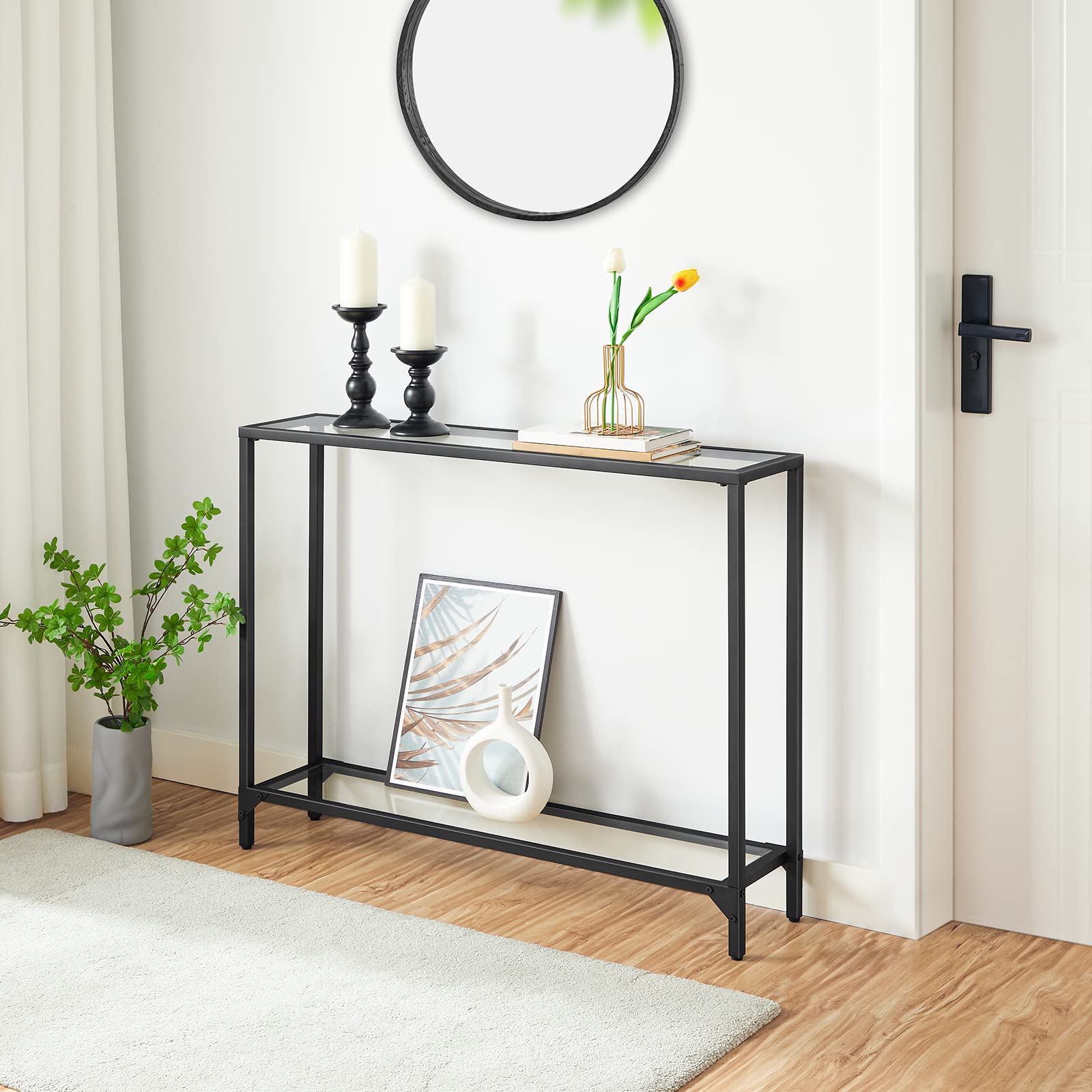 hoobro-console-table-console-verre-100-cm-noire-entr-e image 2